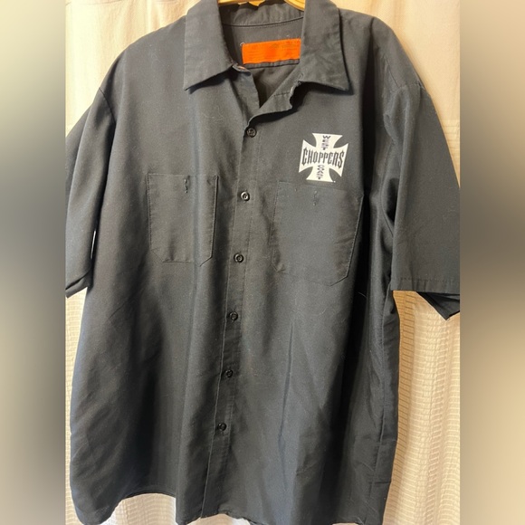 WEST COAST CHOPPERS Jesse James Iron Cross Long Beach CA Red Kap Work Shirt Rare - Picture 1 of 8